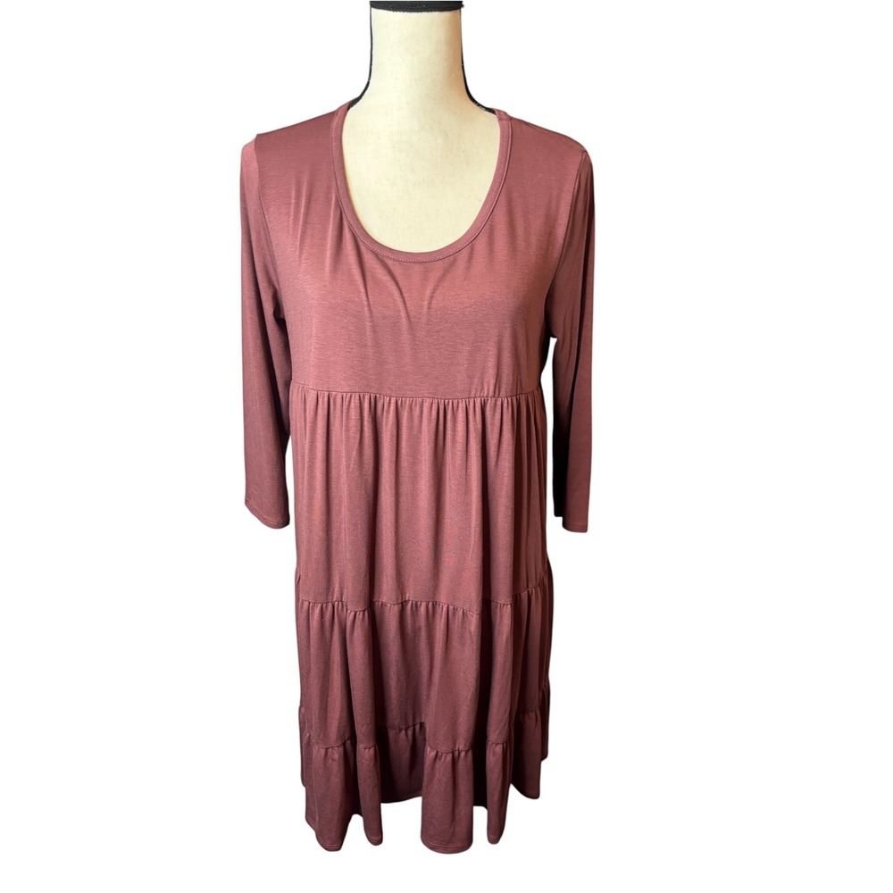 Vanilla Bay Mauve Tiered Babydoll Dress 3/4 Sleeve Size Medium